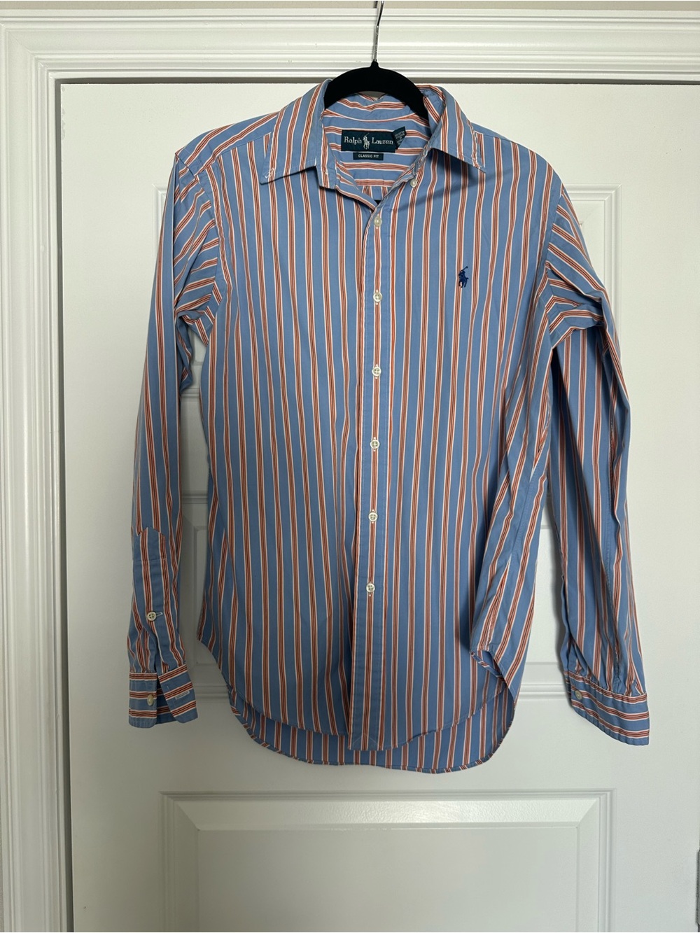 Ralph Lauren Men’s Blue Shirt with Orange & White Stripes